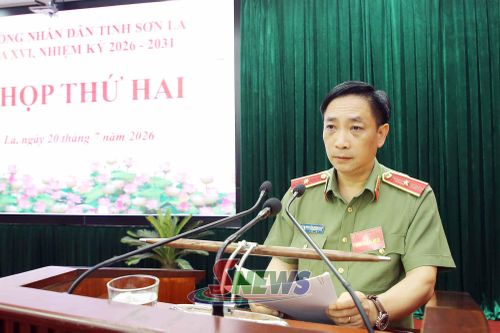 Lãnh đạo Công an tỉnh trình bày dự thảo nghị quyết.