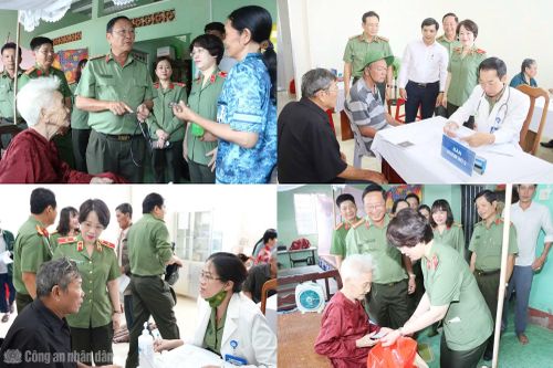 Đoàn công tác Bệnh viện 30/4 (Bộ Công an), Công an tỉnh Cà Mau thăm hỏi, tặng quà các Mẹ Việt Nam Anh hùng và khám, cấp phát thuốc miễn phí trên địa bàn xã Trần Văn Thời.