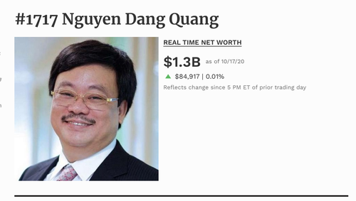 Hồ sơ ông Nguyễn Đăng Quang trên bảng xếp hạng tỷ phú của Forbes. Ảnh chụp màn hình
