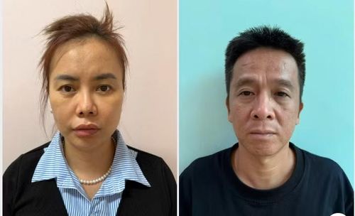 Nguyễn Ái Châu (42 tuổi) và Trần Quốc Thái (45 tuổi) tại cơ quan Công an. (Ảnh: SĐ)