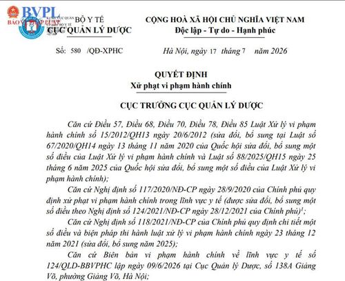 Quyết định xử phạt vi phạm hành chính đối với Công ty Cổ phần Dược phẩm Cửu Long. (Ảnh:MP)