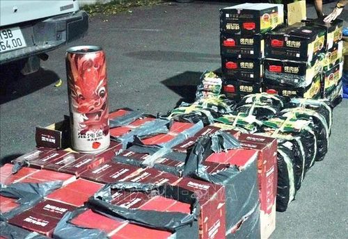 Số thực phẩm không rõ nguồn gốc xuất xứ bị thu giữ. Ảnh: TTXVN phát