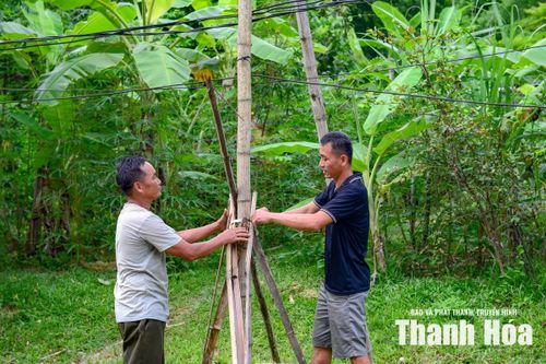 Anh Phạm Bá Khang (bên phải ảnh), người dân bản Chiềng cho biết, vào những ngày mưa bão, điện thường xuyên chập chờn. Nhiều đoạn dây điện chùng xuống sát mặt đất, gây tâm lý bất an.