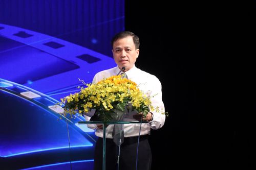 Đồng chí Đỗ Quốc Việt, Phó Cục trưởng Cục Điện ảnh, phát biểu tại lễ khai mạc Tuần phim Kỷ niệm 79 năm Ngày Thương binh - Liệt sĩ khu vực phía Nam. Ảnh: V.HÀ
