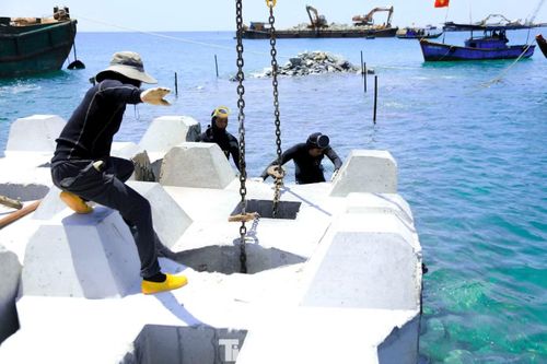 Theo ông Tài, thi công trên biển phụ thuộc hoàn toàn vào điều kiện thời tiết. Chỉ cần sóng lớn, gió mạnh, toàn bộ hoạt động phải dừng để đảm bảo an toàn cho người và phương tiện.