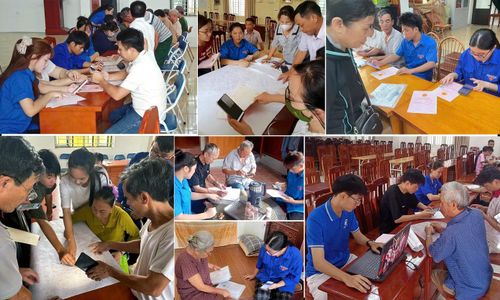 Đoàn viên, thanh niên xã Tam Hưng hỗ trợ hoàn thiện thông tin dữ liệu đất đai. Ảnh: Đ.X