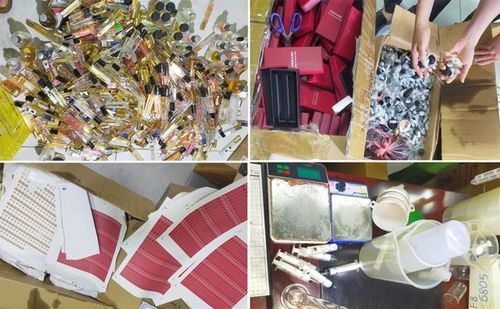 Hàng nghìn sản phẩm nước hoa giả mang nhãn các thương hiệu nổi tiếng bị lực lượng chức năng thu giữ.