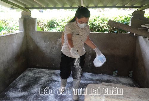 Người dân xã Bản Bo vệ sinh chuồng trại.