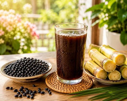 Nước đậu đen mía tươi có tác dụng bù đắp điện giải, phục hồi thể lực, chống lão hóa...