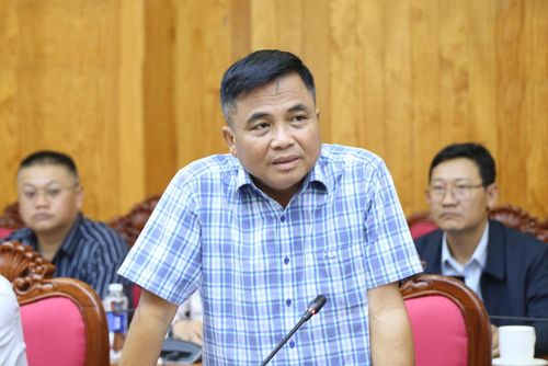 Trưởng Ban Quản lý các khu công nghiệp tỉnh Lâm Đồng Phan Dương Cường báo cáo kế hoạch, công tác chuẩn bị Lễ công bố sản phẩm nhôm thỏi đầu tiên tại Việt Nam