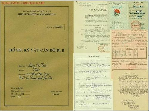  Một số giấy tờ trong hồ sơ đi B của cán bộ đi B - liệt sĩ Đặng Bá Triều. Ảnh: Trung tâm Lưu trữ quốc gia III, Phông Ủy ban Thống nhất Chính phủ, hồ sơ 712.