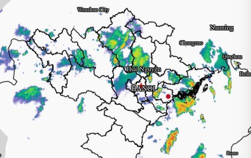 Ảnh radar thời tiết lúc 7 giờ ngày 24-7, nhiều nơi ở Bắc bộ có mưa