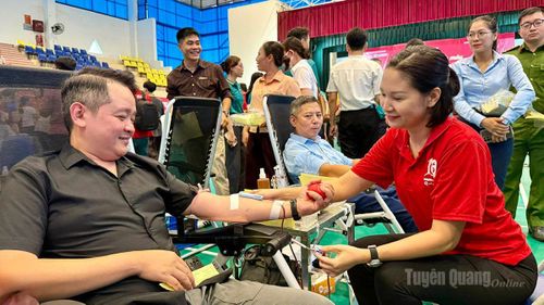 Cán bộ, phóng viên Báo và phát thanh, truyền hình Tuyên Quang hiến máu tại Ngày hội.