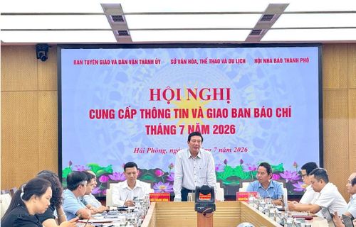 Đồng chí Nguyễn Quang Phúc, Trưởng Ban Tuyên giáo và Dân vận Thành ủy định hướng công tác tuyên truyền trong thời gian tới tại Hội nghị giao ban báo chí tháng 7/2026.( Ảnh haiphong.gov.vn) 