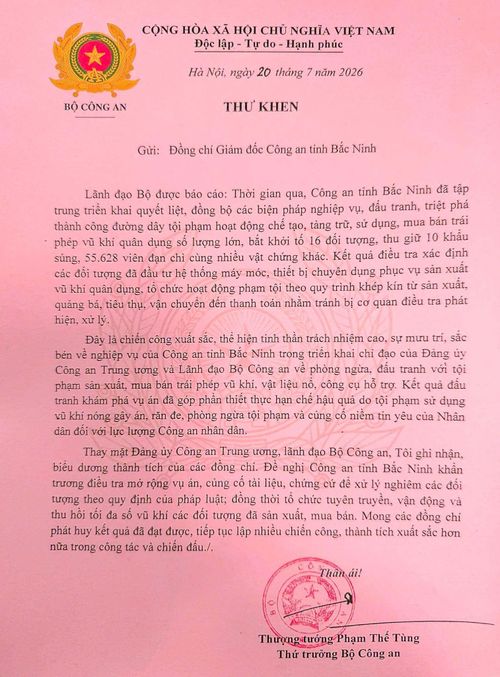 Bộ Công an gửi thư khen Công an Bắc Ninh.