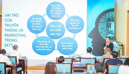 Thạc sĩ Nguyễn Tuyết Hoa, chuyên gia truyền thông của Hội đồng Olympic châu Á (OCA) trình bày tại hội thảo. Ảnh: Bùi Lượng