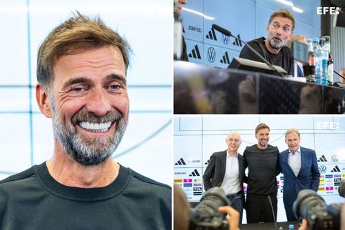 Klopp phát biểu đầy cảm xúc trong buổi ra mắt Đức. Ảnh: X/EFE