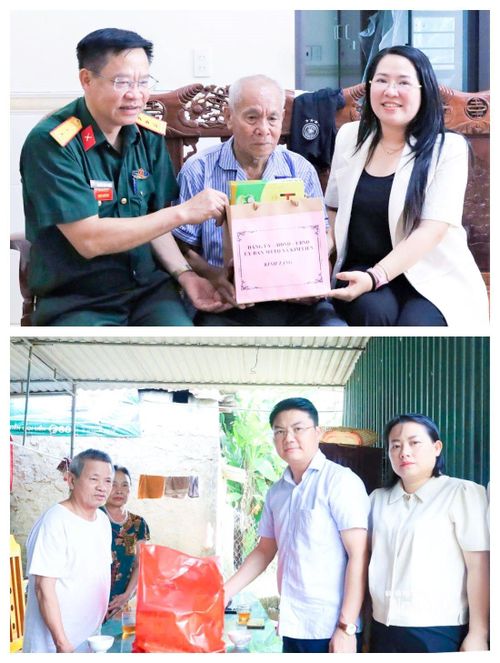Cán bộ xã Kim Liên thăm, tặng quà các đối tượng chính sách trên địa bàn. Ảnh: Mai Hoa