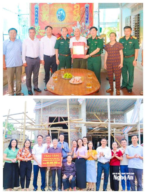 Cán bộ xã Hưng Nguyên Nam thăm, tặng quà và trao hỗ trợ làm nhà ở cho người có công với cách mạng trên địa bàn. Ảnh: Mai Hoa