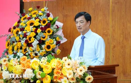 Ủy viên Bộ Chính trị, Bí thư Trung ương Đảng, Trưởng Ban Tổ chức Trung ương Nguyễn Duy Ngọc phát biểu tại hội nghị. (Ảnh: Thanh Liêm/TTXVN)