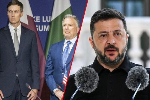 Tổng thống Zelensky trao đổi với các đặc phái viên của Tổng thống Trump là Steve Witkoff và Jared Kushner về tăng cường tiếp xúc với Nga. Ảnh: AFP.