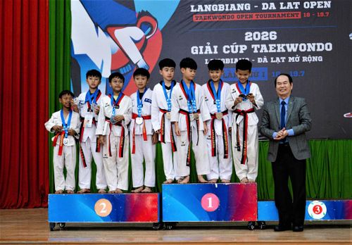 Võ sư Nguyễn Đăng Dũng tại một giải Taekwondo do phường Lang Biang - Đà Lạt tổ chức trong tháng 7/2026