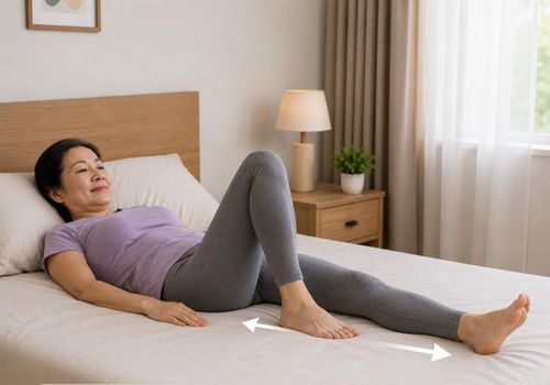 Bài tập trượt gót chân cải thiện độ linh hoạt của khớp gối và khớp háng mà không phải chịu trọng lượng cơ thể. Ảnh AI.