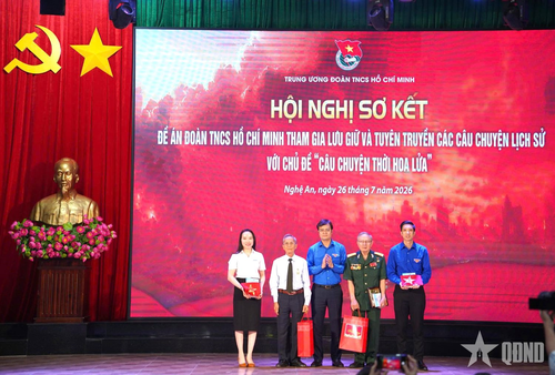 Ban Bí thư Trung ương Đoàn trao quà tặng các nhân chứng, khách mời giao lưu.