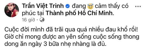 Việt Trinh cho biết điều cô mong mỏi nhất hiện tại là một cuộc sống giản dị và an yên. Ảnh: Chụp màn hình.
