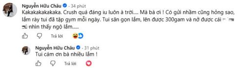 Hữu Châu để lại bình luận hài hước dưới bài đăng của Hồng Đào, khiến khán giả thích thú. Ảnh: Chụp màn hình.
