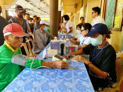  Người mù được khám bệnh, cấp thuốc miễn phí tại chương trình. Ảnh: Kim Hường 