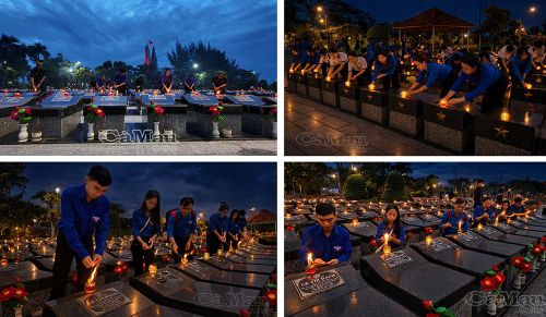 Đoàn viên, thanh niên thắp nến, dâng hương các phần mộ liệt sĩ, tưởng nhớ công lao to lớn của các Anh hùng liệt sĩ.