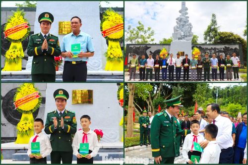 Lãnh đạo Bộ Tư lệnh Bộ đội Biên phòng và tỉnh Điện Biên trao quà tặng đại diện thân nhân Anh hùng, liệt sĩ Trần Văn Thọ; gia đình chính sách, người có công; học sinh trong chương trình “Con nuôi Đồn Biên phòng”.