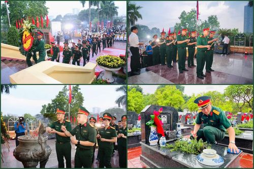 Cán bộ, ĐVTN Trung tâm Phát thanh - Truyền hình Quân đội dâng hương tại Nghĩa trang Mai Dịch, Hà Nội.