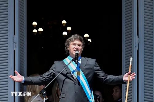 (Tư liệu) Tổng thống Argentina Javier Milei phát biểu tại Buenos Aires, Argentina. (Ảnh THXTTXVN)