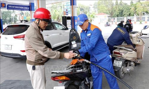 Khách hàng mua xăng tại Cửa hàng số 03 (Petrolimex Hưng Yên), đường Quang Trung, phường Trần Hưng Đạo, tỉnh Hưng Yên. Ảnh: Thế Duyệt/TTXVN