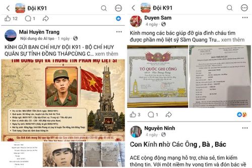 Nhiều thân nhân liệt sĩ đăng thông tin lên Fanpage Đội K91 để nhờ hỗ trợ xác minh, tìm kiếm hài cốt về với quê hương. Ảnh chụp màn hình