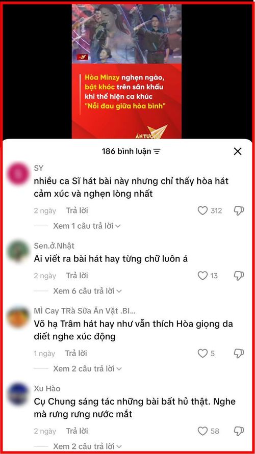 Nhiều khán giả nhận định Hòa Minzy là ca sĩ hát Nỗi đau giữa hòa bình cảm xúc nhất.
