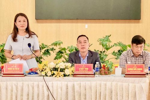 Bí thư Đảng ủy, Chủ tịch HĐND xã Bảo Lâm 5 Hoàng Thị Thu Hà báo cáo tại buổi làm việc
