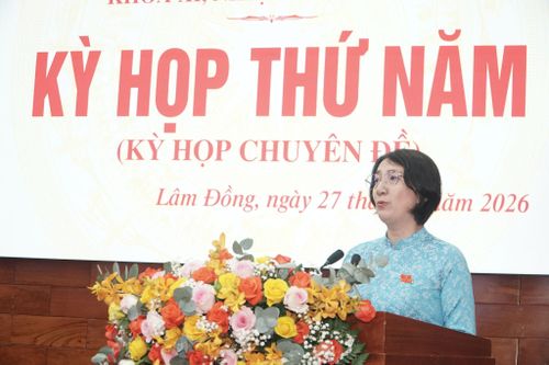 Đồng chí Phan Nguyên Ngọc Dung, Phó Trưởng Ban Văn hóa - Xã hội HĐND tỉnh trình bày tóm tắt báo cáo thẩm tra tại kỳ họp