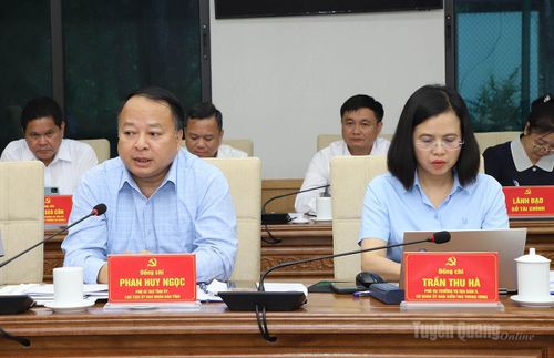 Phó Bí thư Tỉnh ủy, Chủ tịch UBND tỉnh Phan Huy Ngọc phát biểu tại hội nghị.