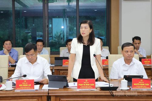 Phó Chủ tịch HĐND tỉnh Phạm Thị Minh Xuân thảo luận tại hội nghị.