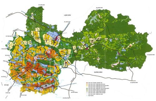 Sơ đồ định hướng phát triển không gian toàn đô thị Bắc Ninh.
