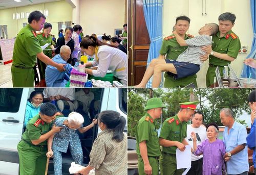 Lực lượng Công an xã hỗ trợ lấy mẫu sinh phẩm ADN tại điểm tập trung.