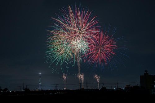 Những màn pháo hoa rực rỡ thắp sáng bầu trời đêm Tokyo. Ảnh: Xuân Giao - PV TTXVN tại Nhật Bản