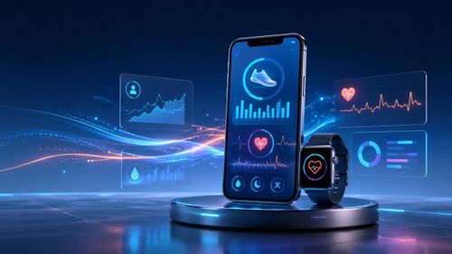 Người dùng kiểm tra biểu đồ báo cáo số bước chân và nhịp tim được đồng bộ từ thiết bị đeo thông minh. Đồ họa: Thái Bình