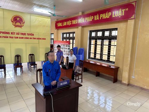 Bị cáo Bùi Phương Nam tại điểm cầu thành phần. (Ảnh: TV)