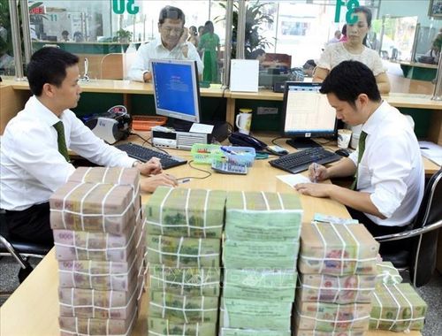 Chuẩn bị tiền mặt cho khách hàng vay vốn tại Vietcombank chi nhánh Hà Nội. Ảnh: Trần Việt/TTXVN