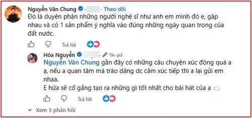 Bình luận thừa nhận duyên phận của Nguyễn Văn Chung với Hòa Minzy. Ảnh: CMH.