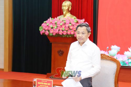 Đồng chí Nguyễn Đình Việt, Phó Bí thư Tỉnh ủy, Chủ tịch UBND tỉnh, phát biểu tại cuộc làm việc.